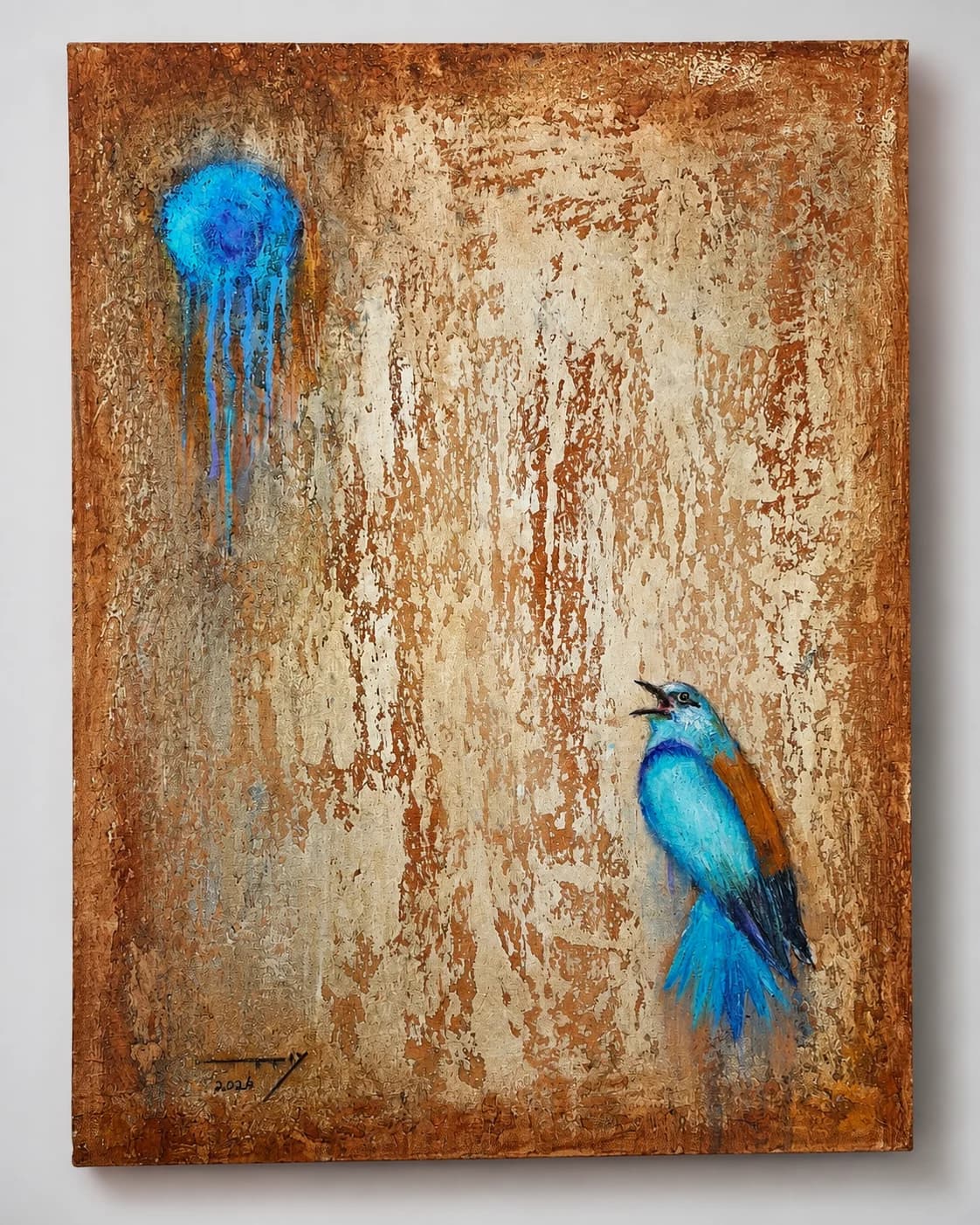 European Roller on a Crumbling Wall