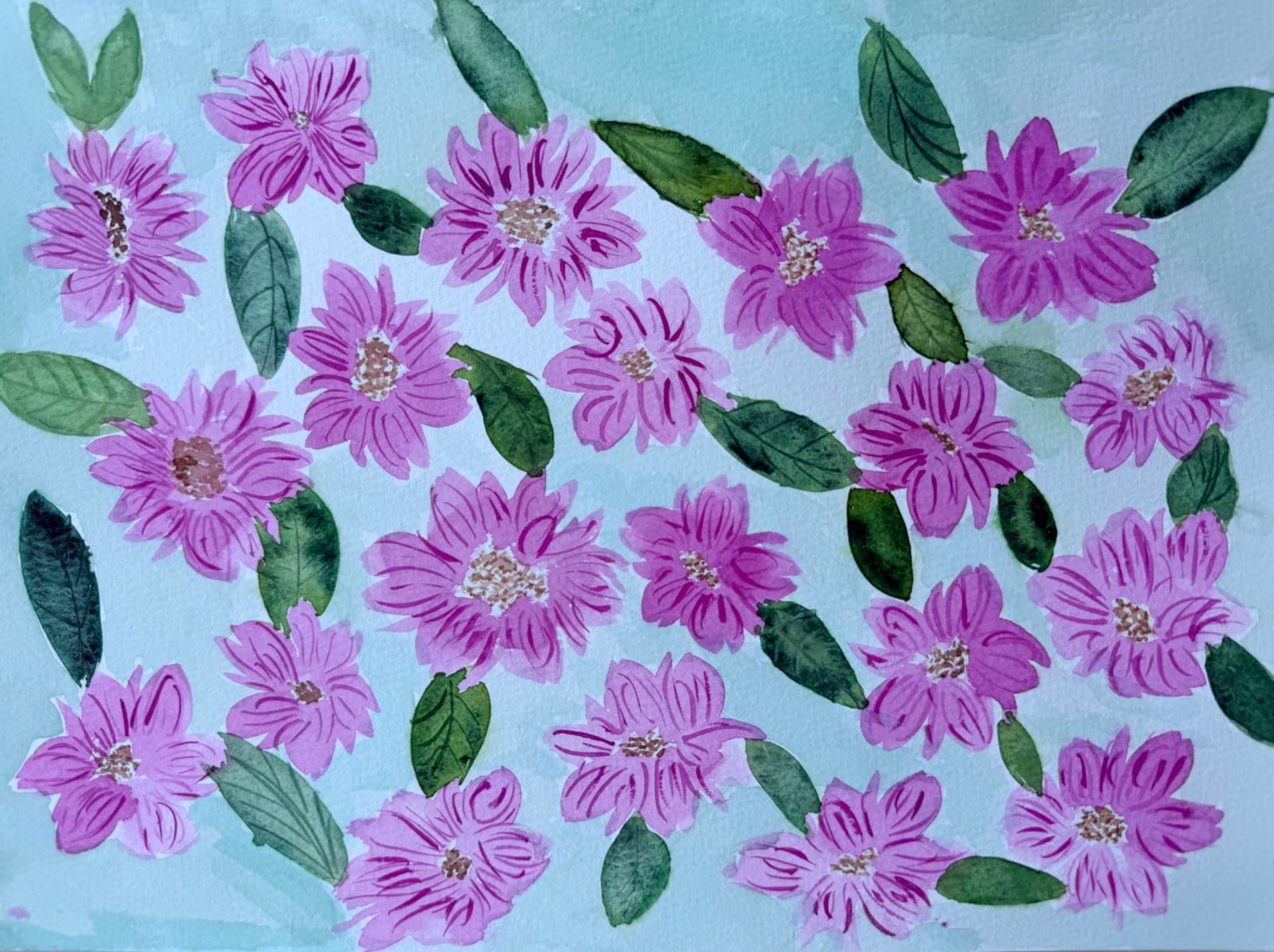 Pink Blossoms on Mint