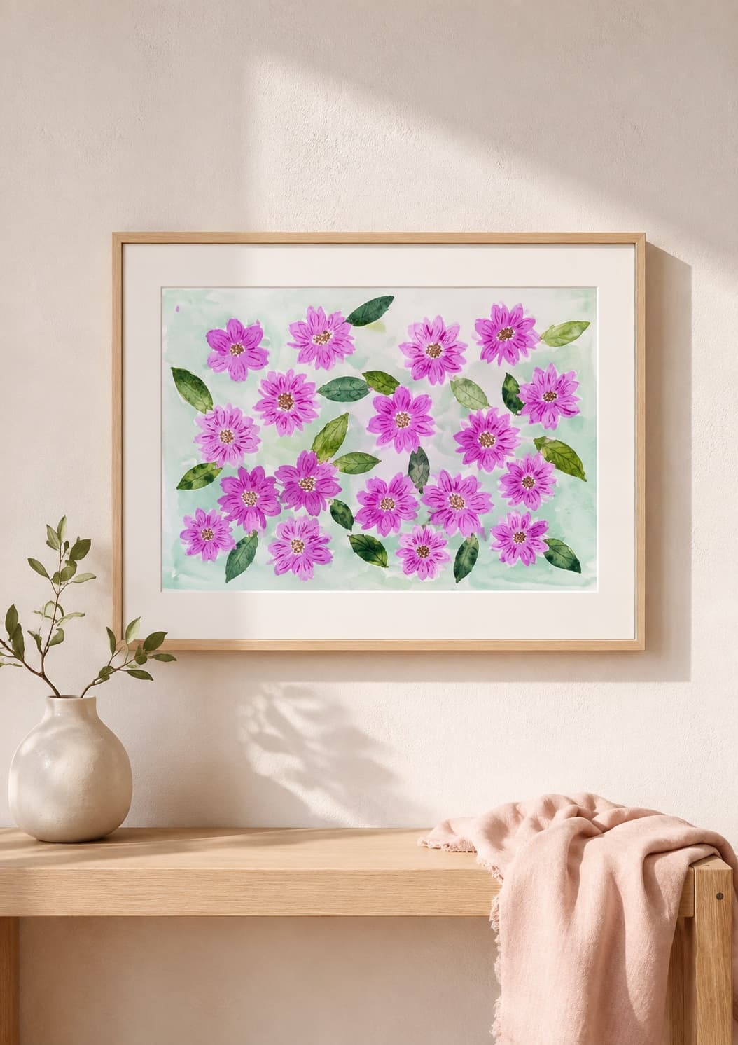 Pink Blossoms on Mint 2