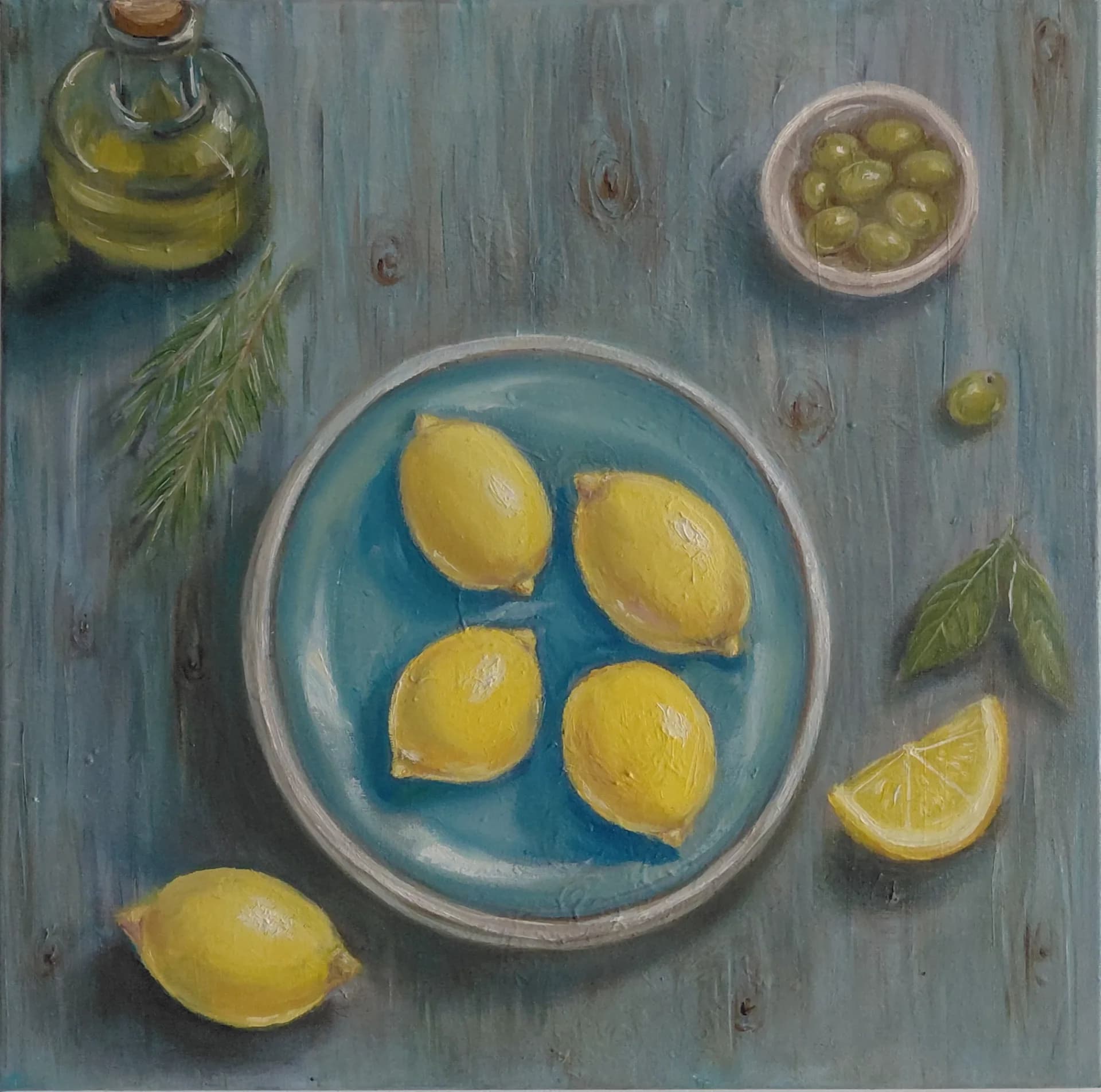 Lemons on Blue Plate