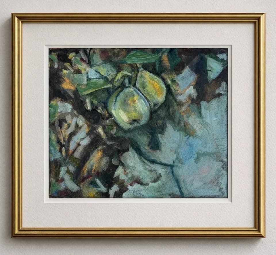 Two Pears in a Orchard, oil painting on canvas and wood 4