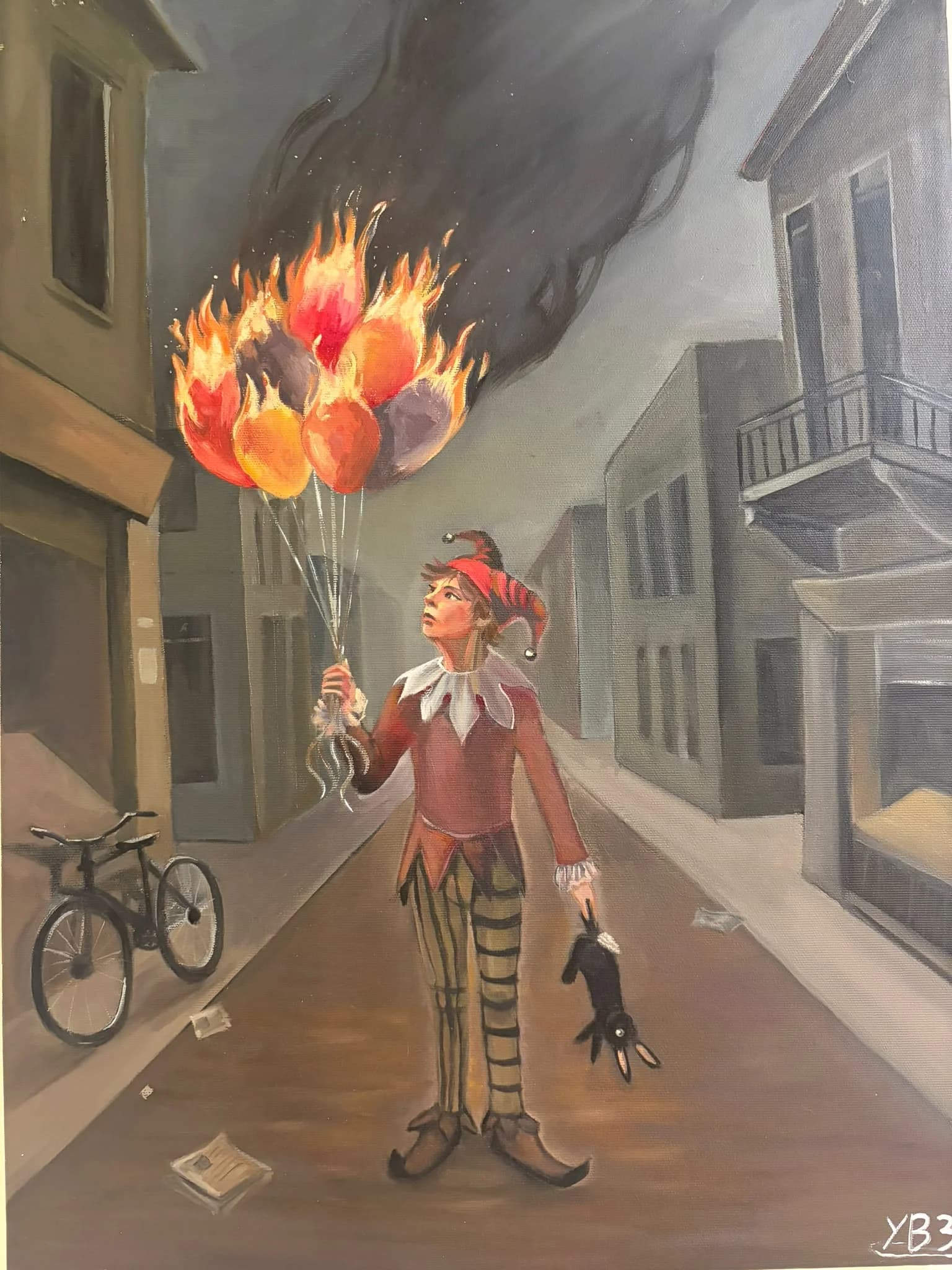 הליצן עם הבלונים בוערים