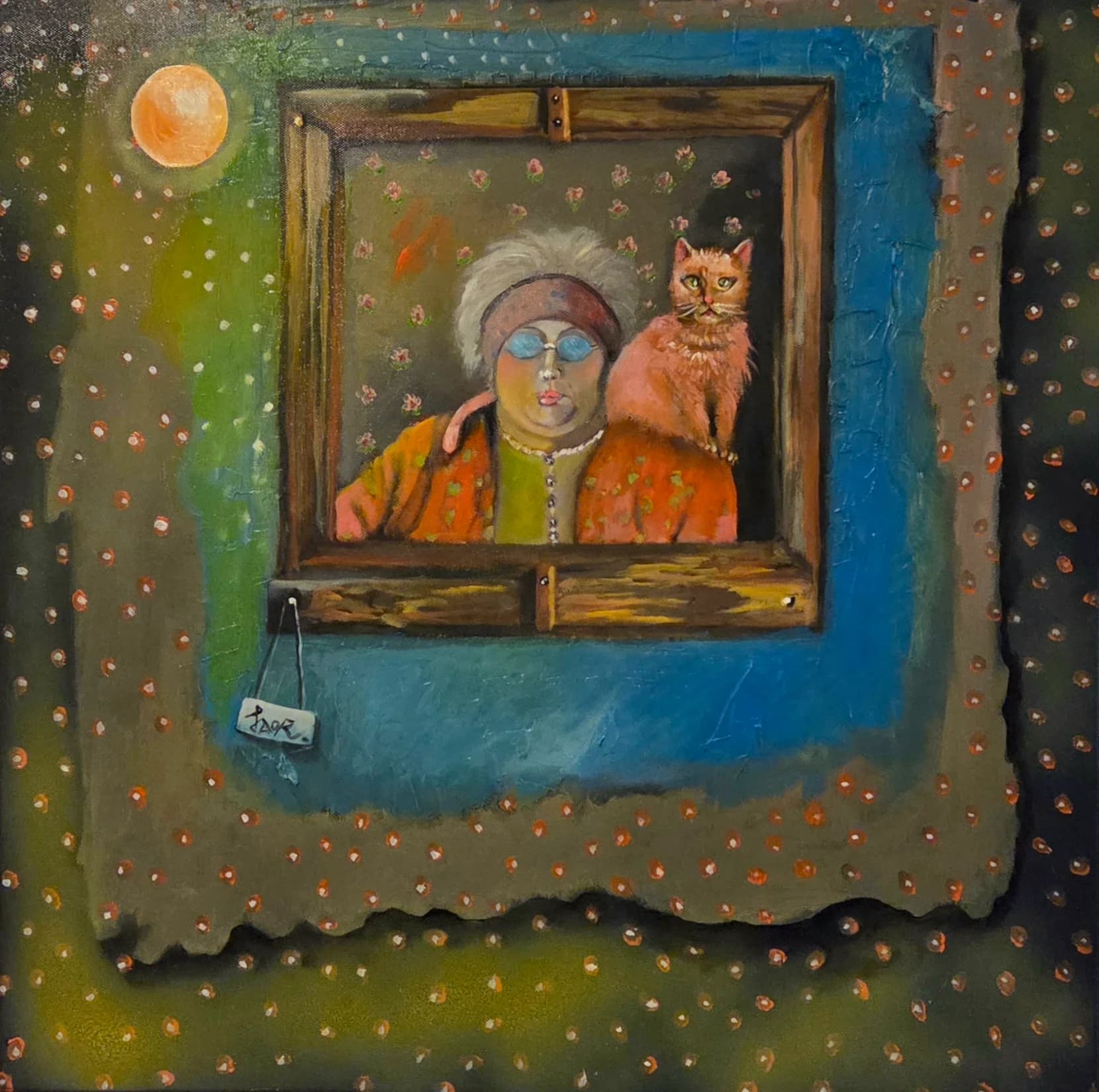 White night with a pink cat