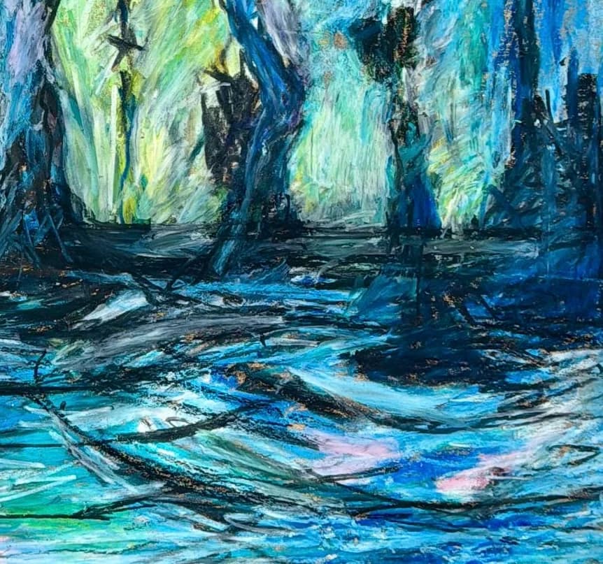 Circles in the Water - Oil painting on canvas, framed in a white wooden frame 3