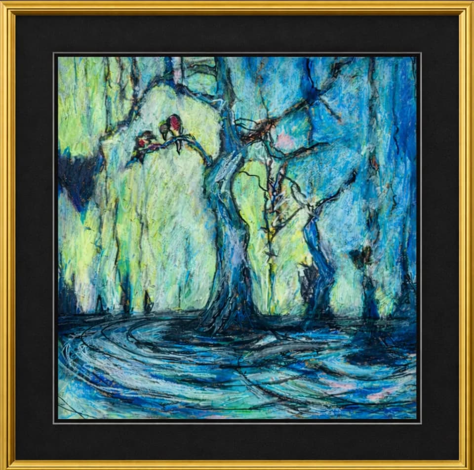 Circles in the Water - Oil painting on canvas, framed in a white wooden frame 4