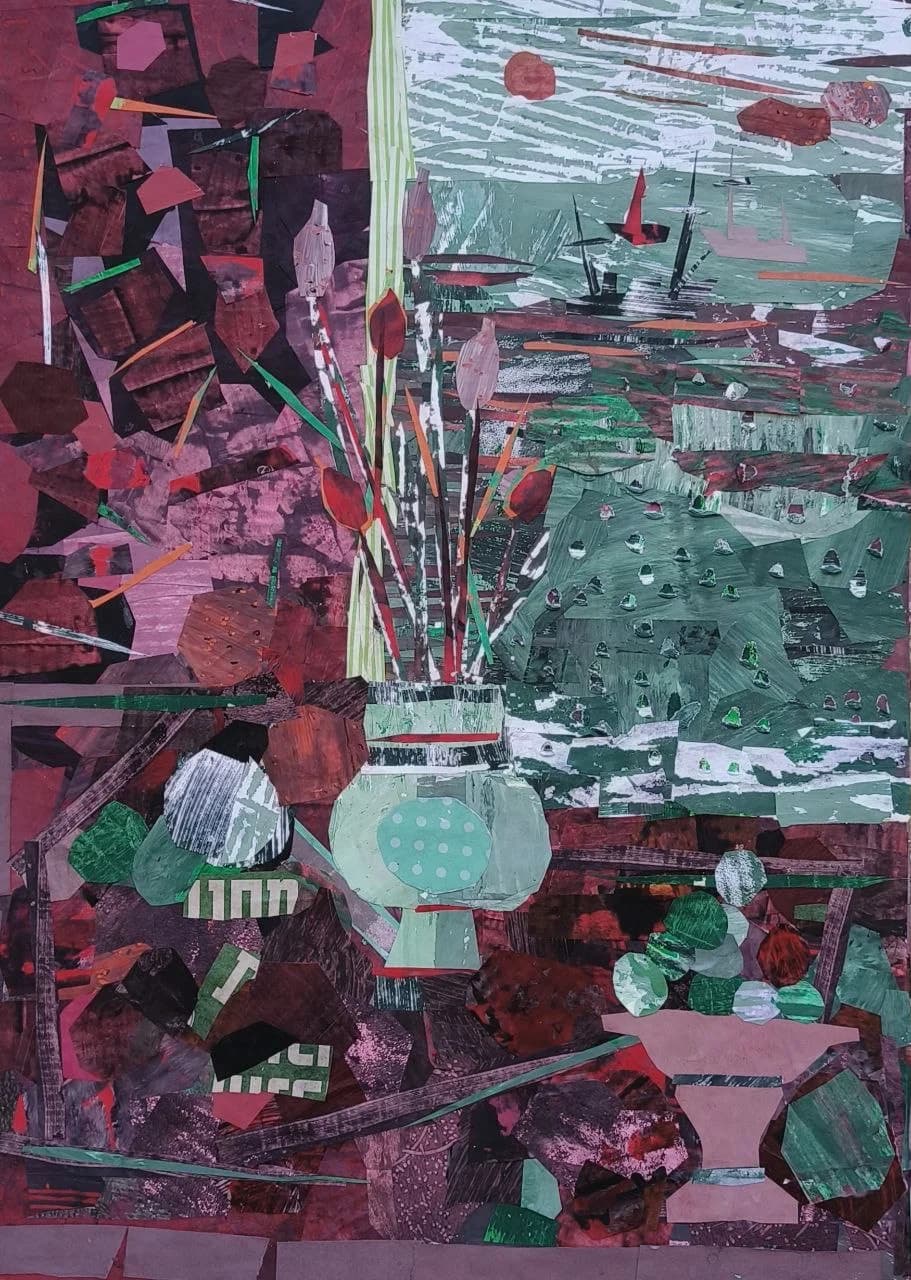 Burgundy-green still life, 2025