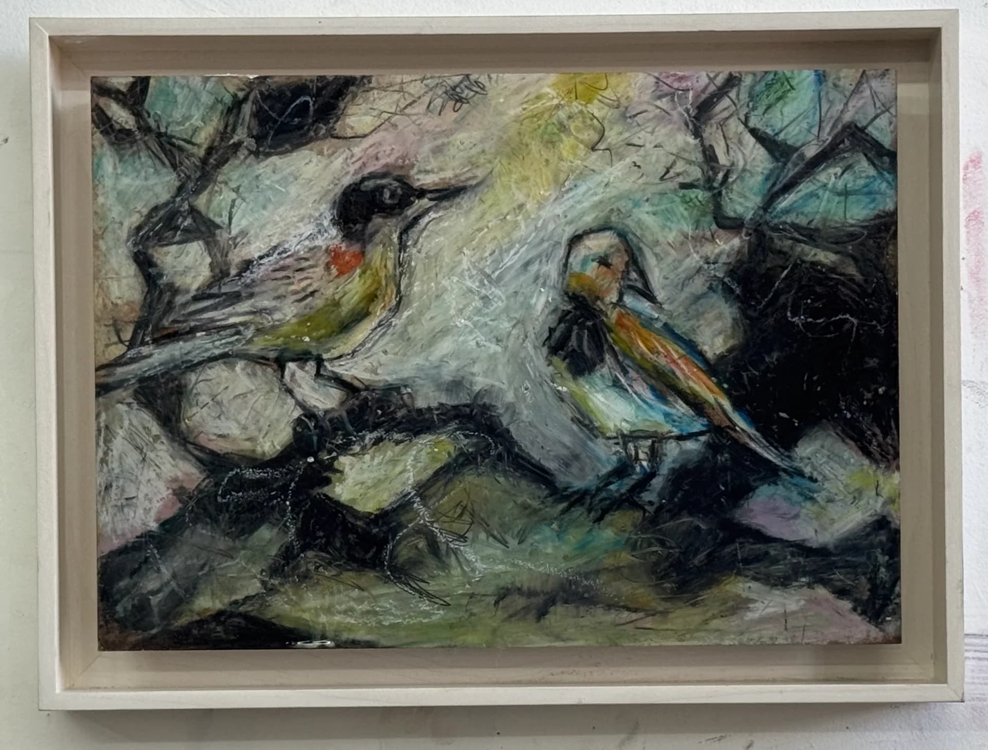 Birds of the Land of Israel - Panda chalk on a wooden board in freehand style