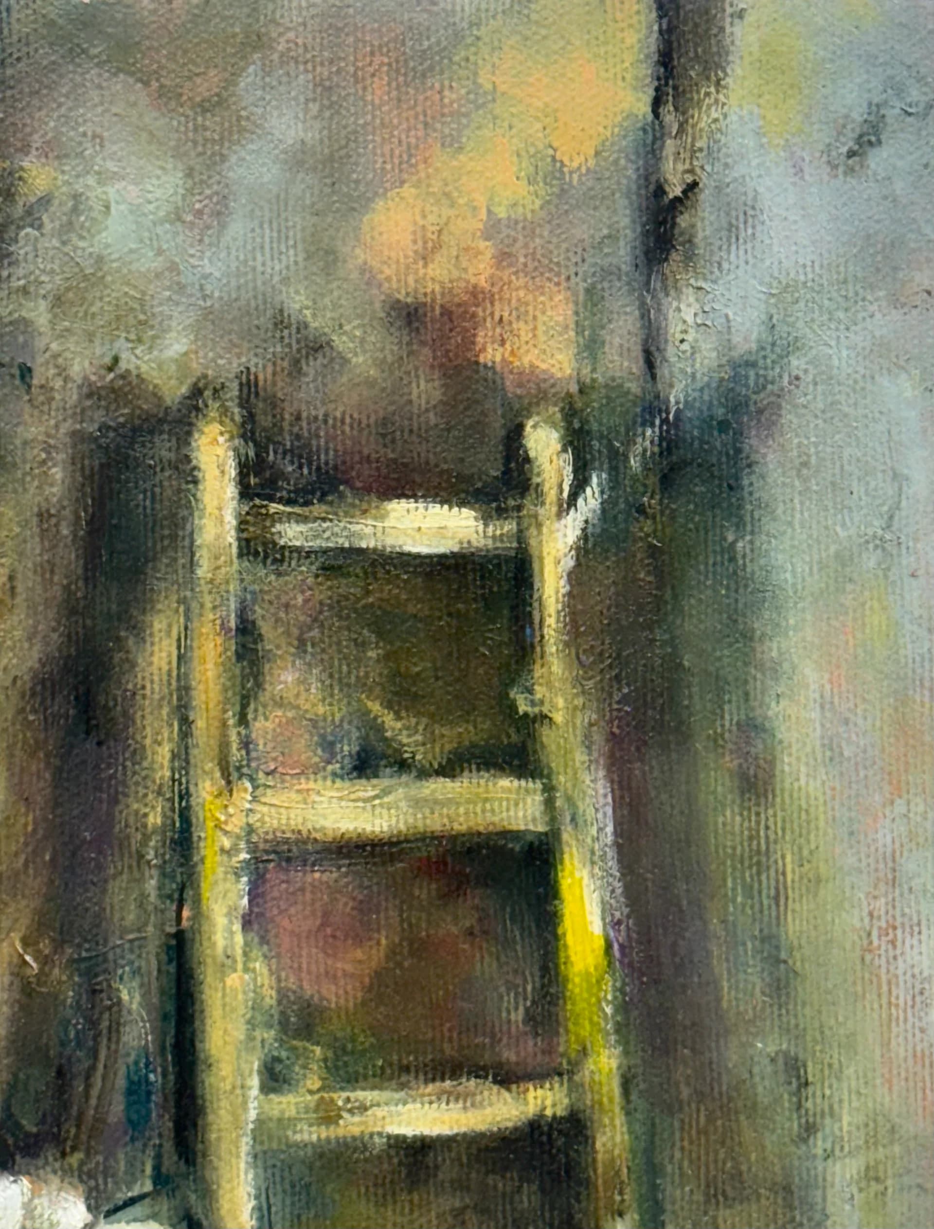 A Ladder Leaning Against a Wall - a small format painting in oil and acrylic 2