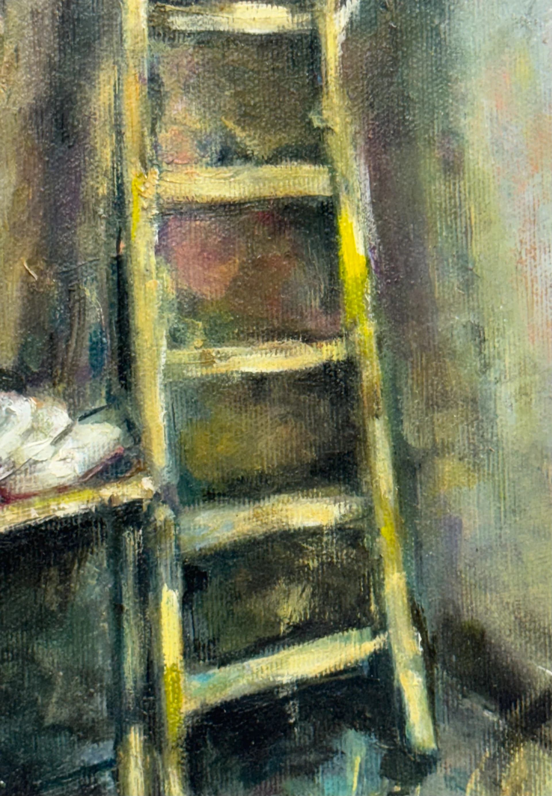 A Ladder Leaning Against a Wall - a small format painting in oil and acrylic 3
