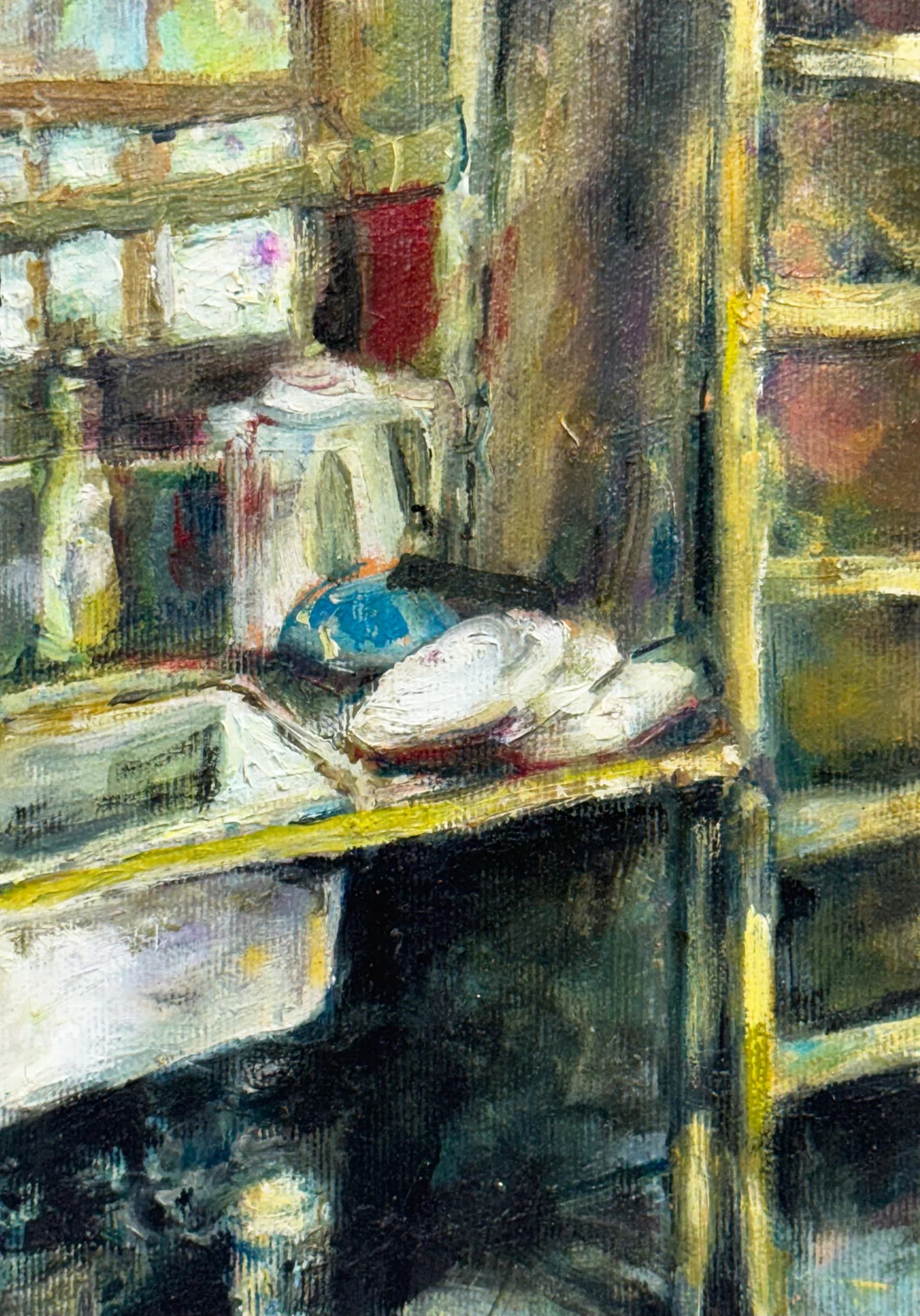 A Ladder Leaning Against a Wall - a small format painting in oil and acrylic 4