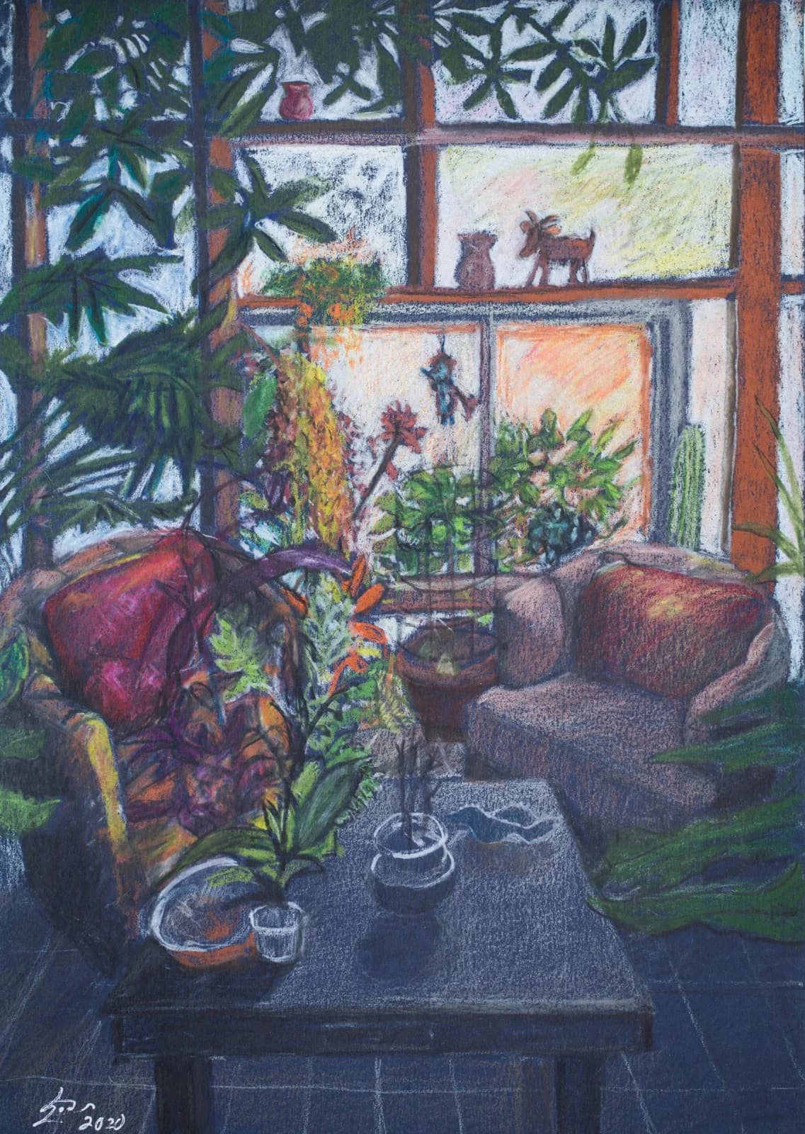 sunset in the greenhouse