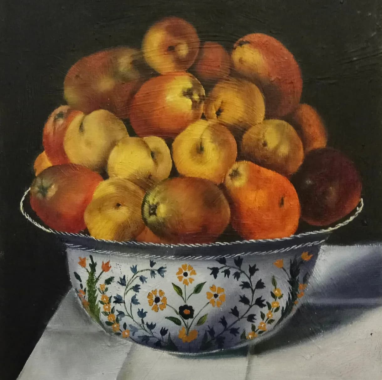 Apples in a Floral Bowl