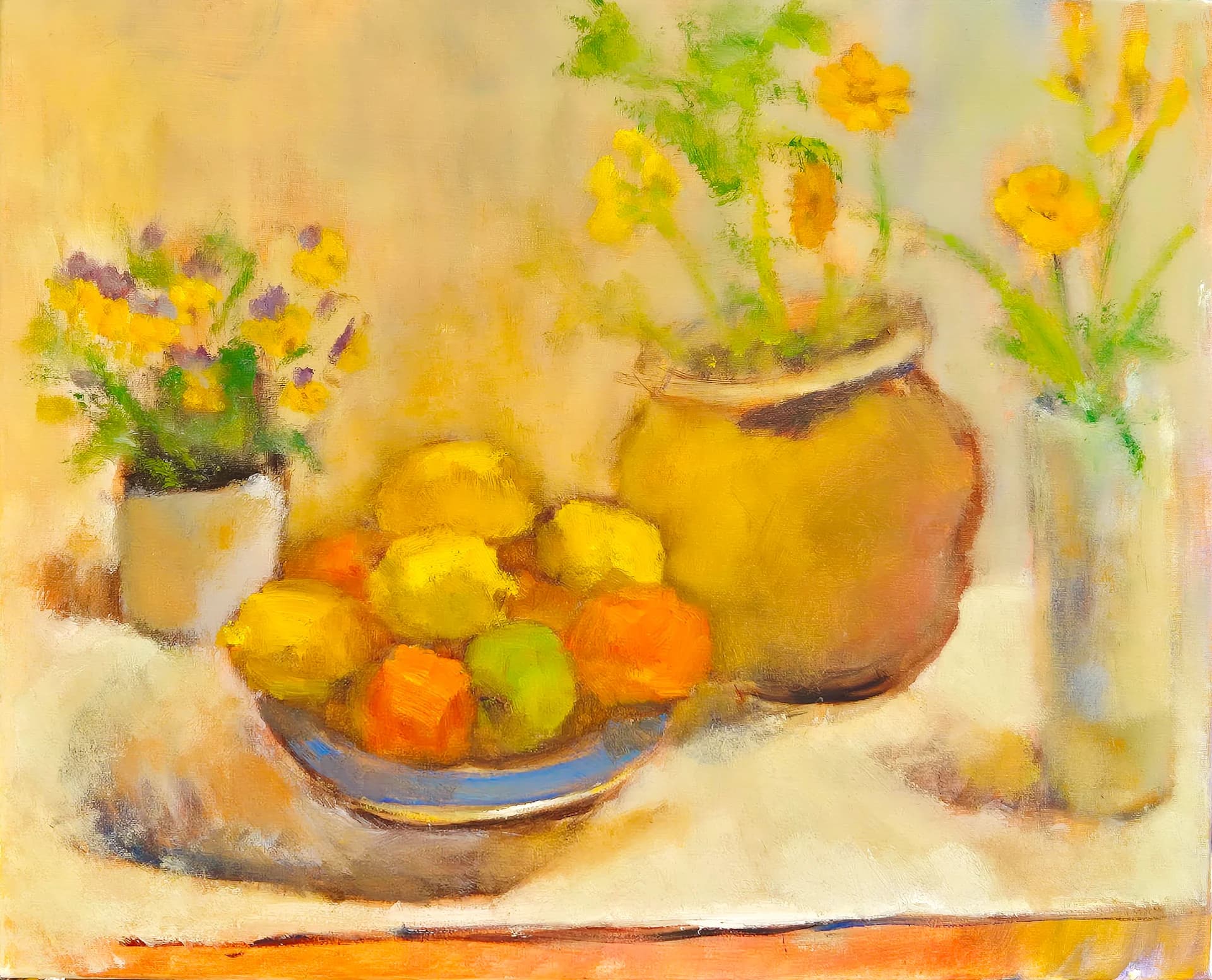 Sunny Still Life with Citrus and Flowers