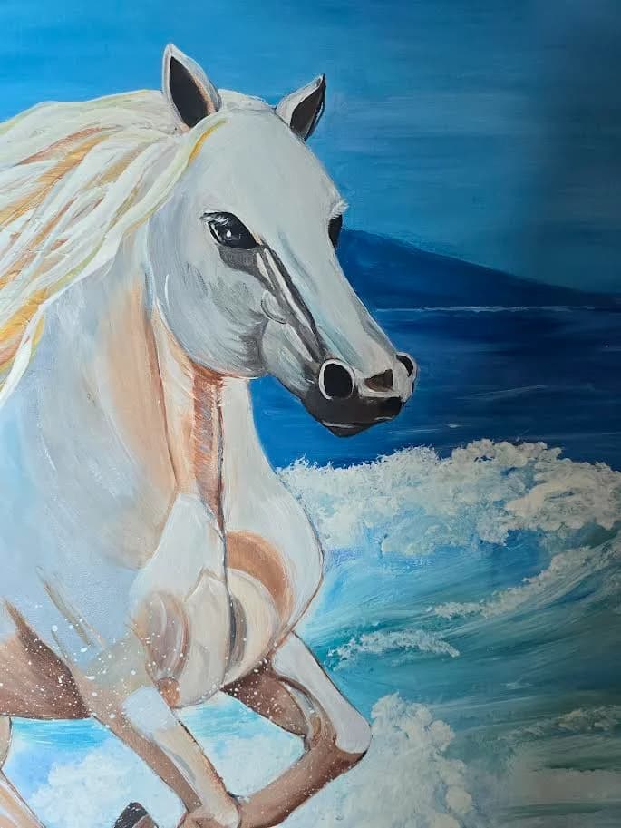 A noble white horse gallops on the water 2
