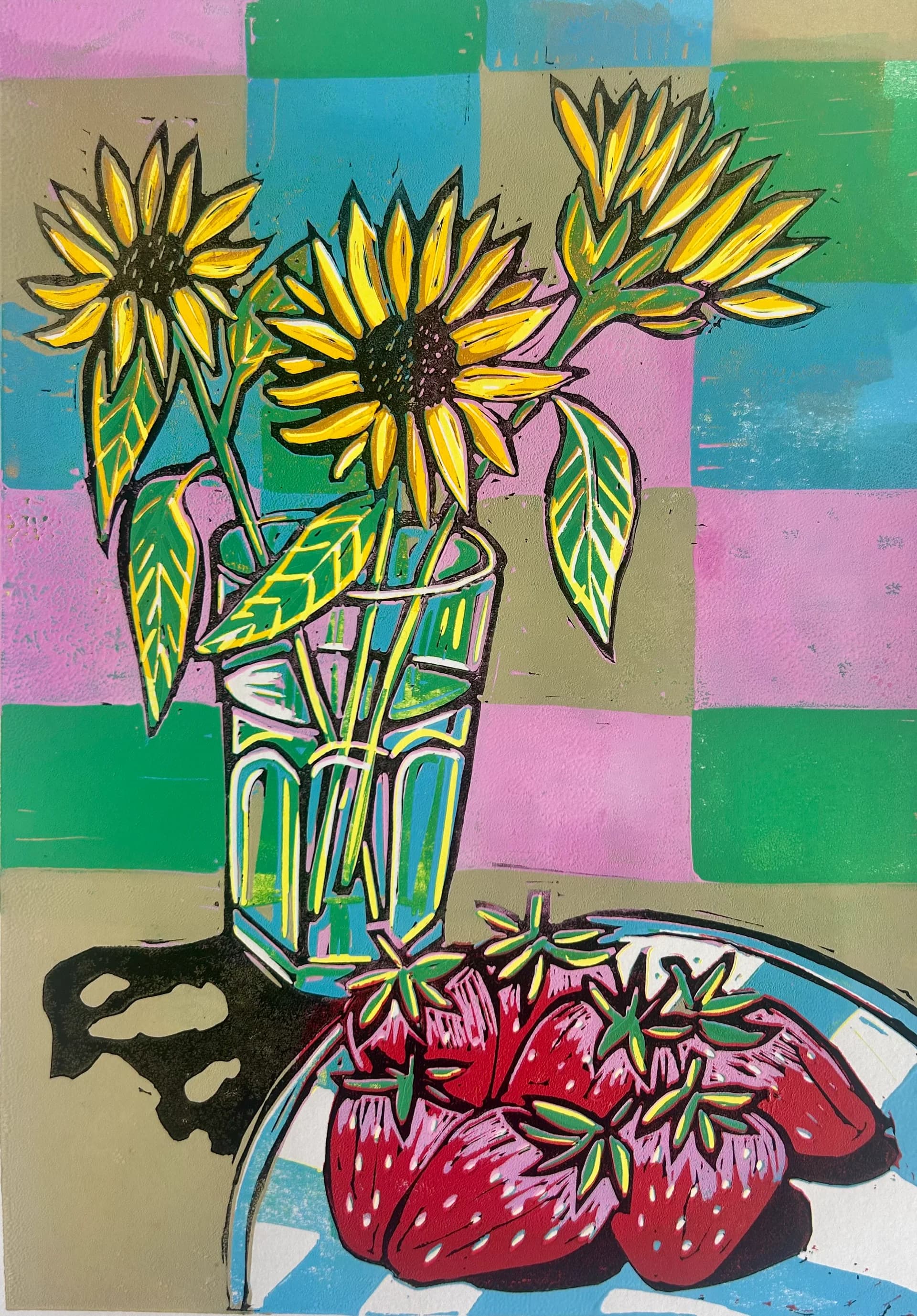 Sunflowers and strawberries