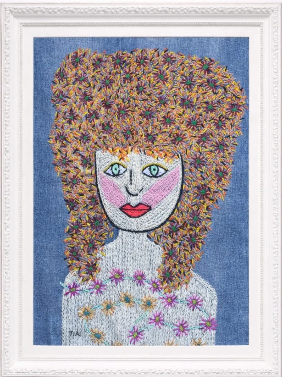 A girl with golden hair and flowers