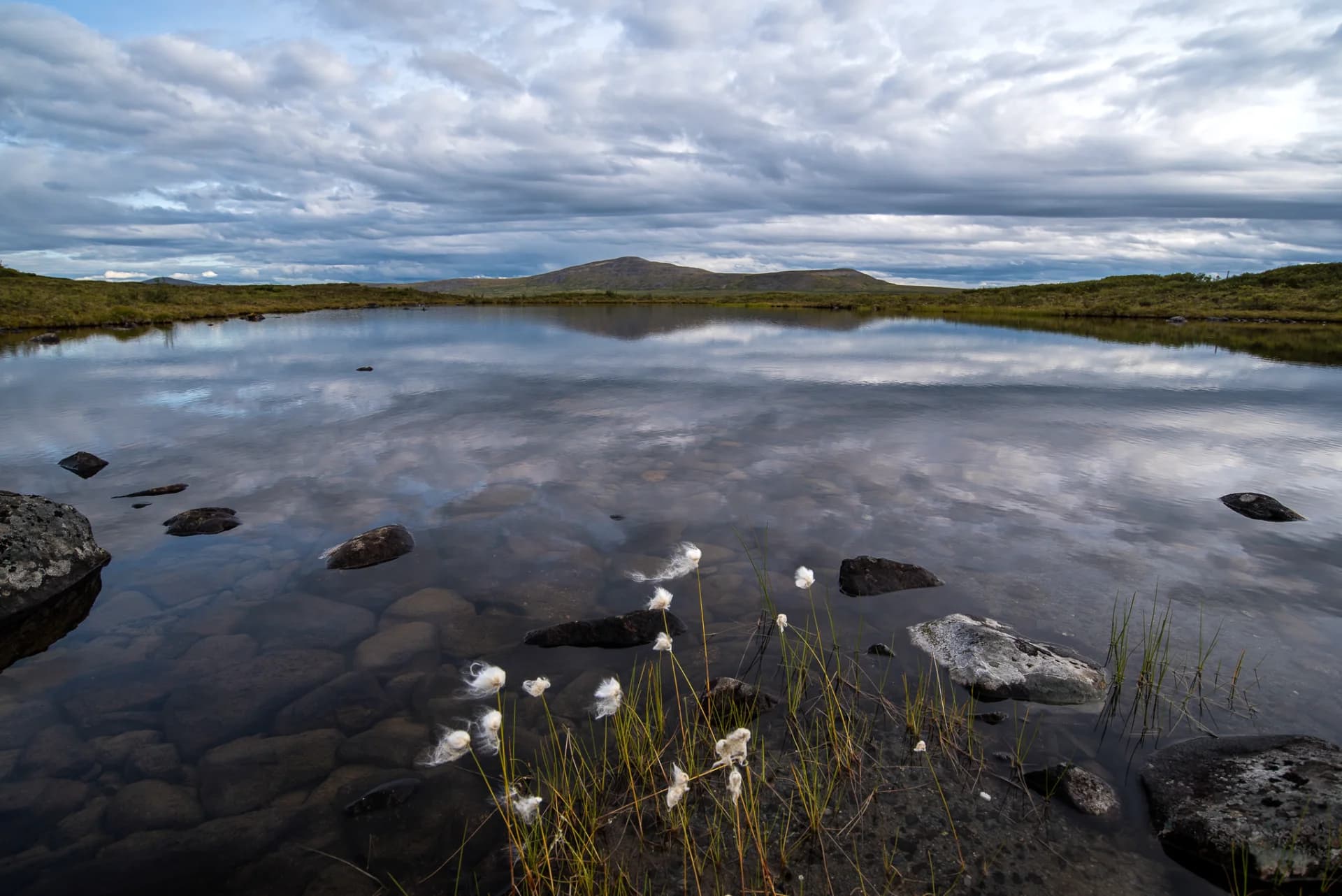 Still Lake Beneath a Clouded Sky