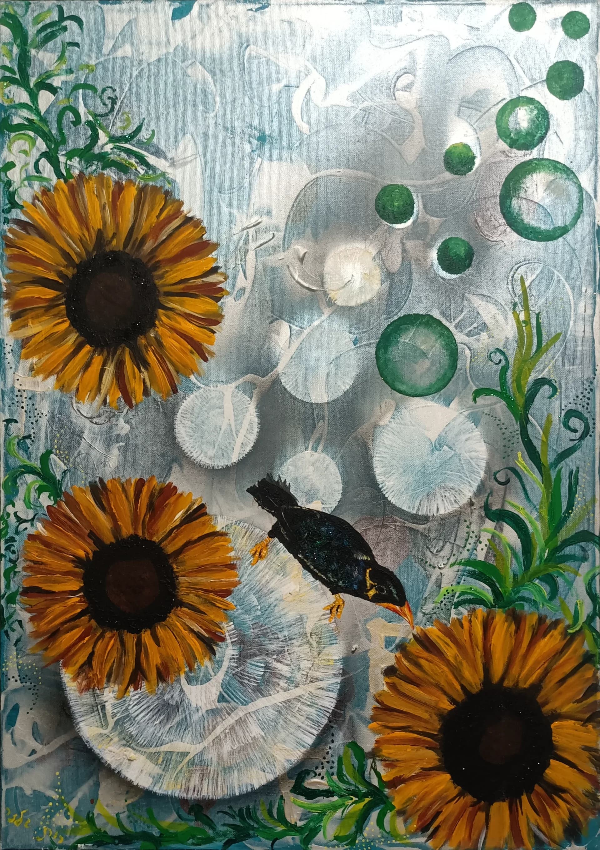 Blackbird Among Sunflowers