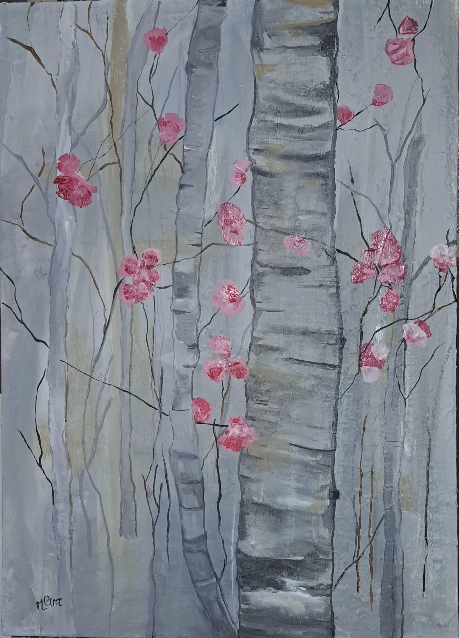 Blossoms Through Birch