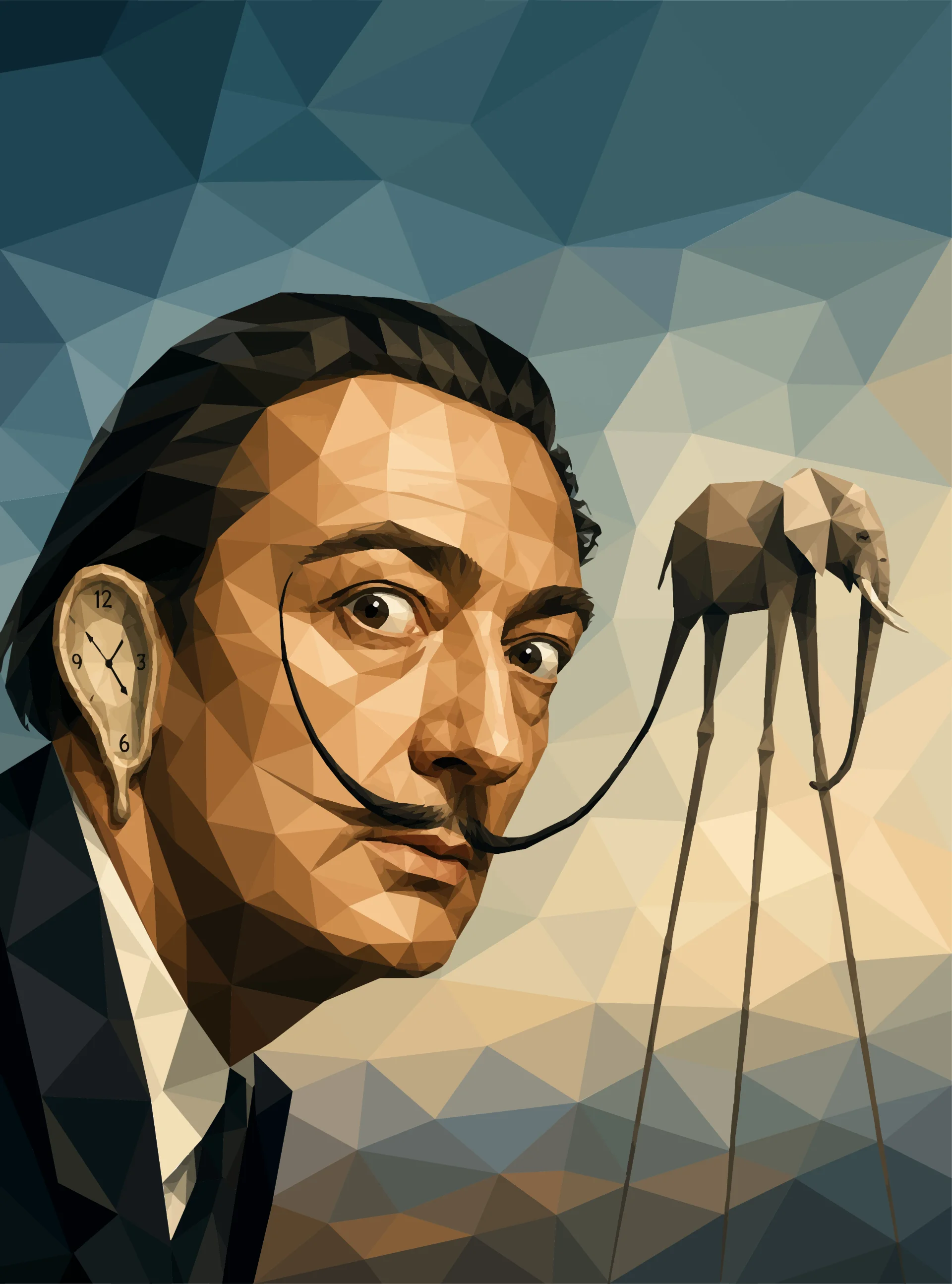 Low Poly Salvador Dalí Surreal Portrait