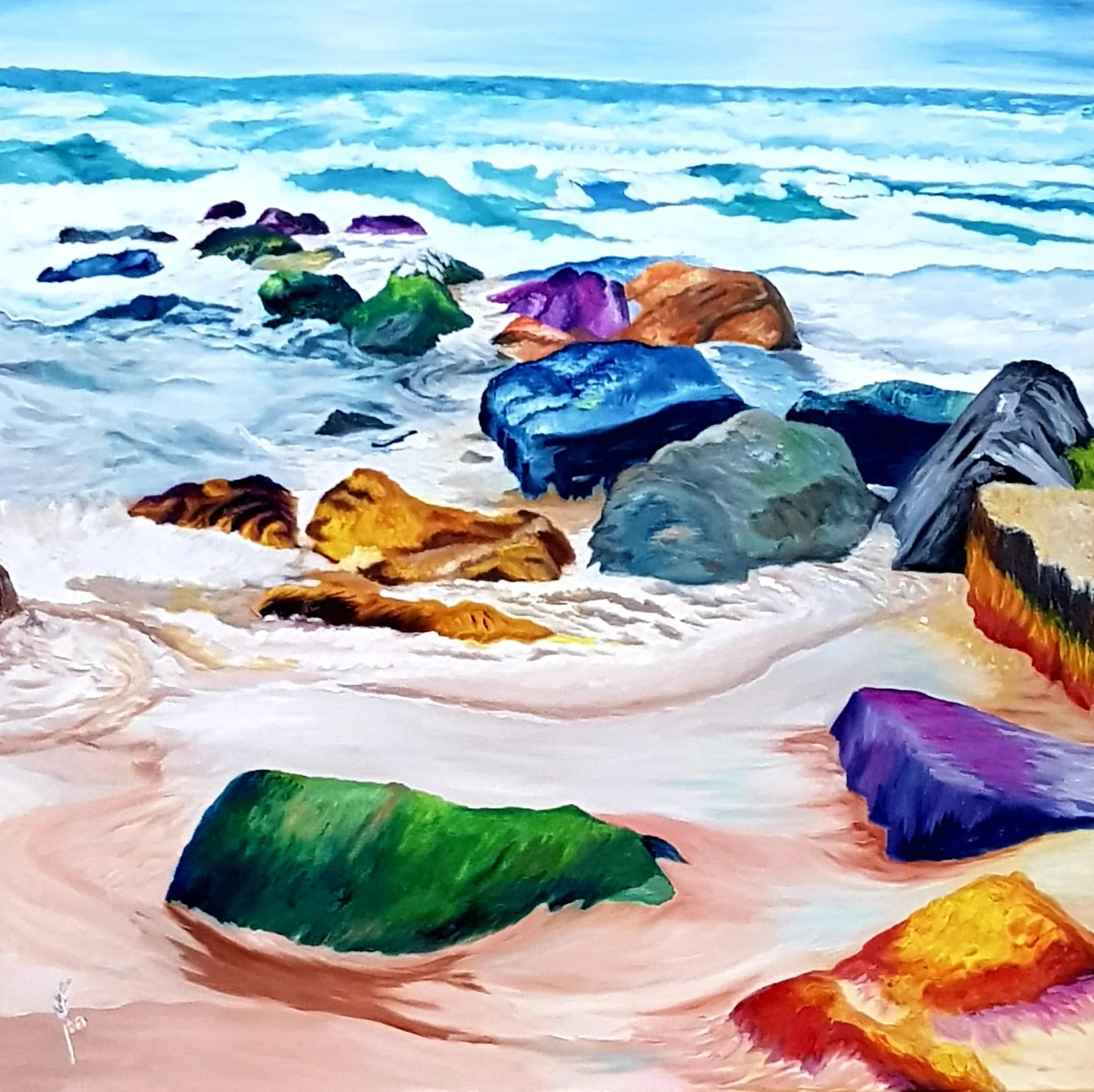Surf Over Painted Rocks