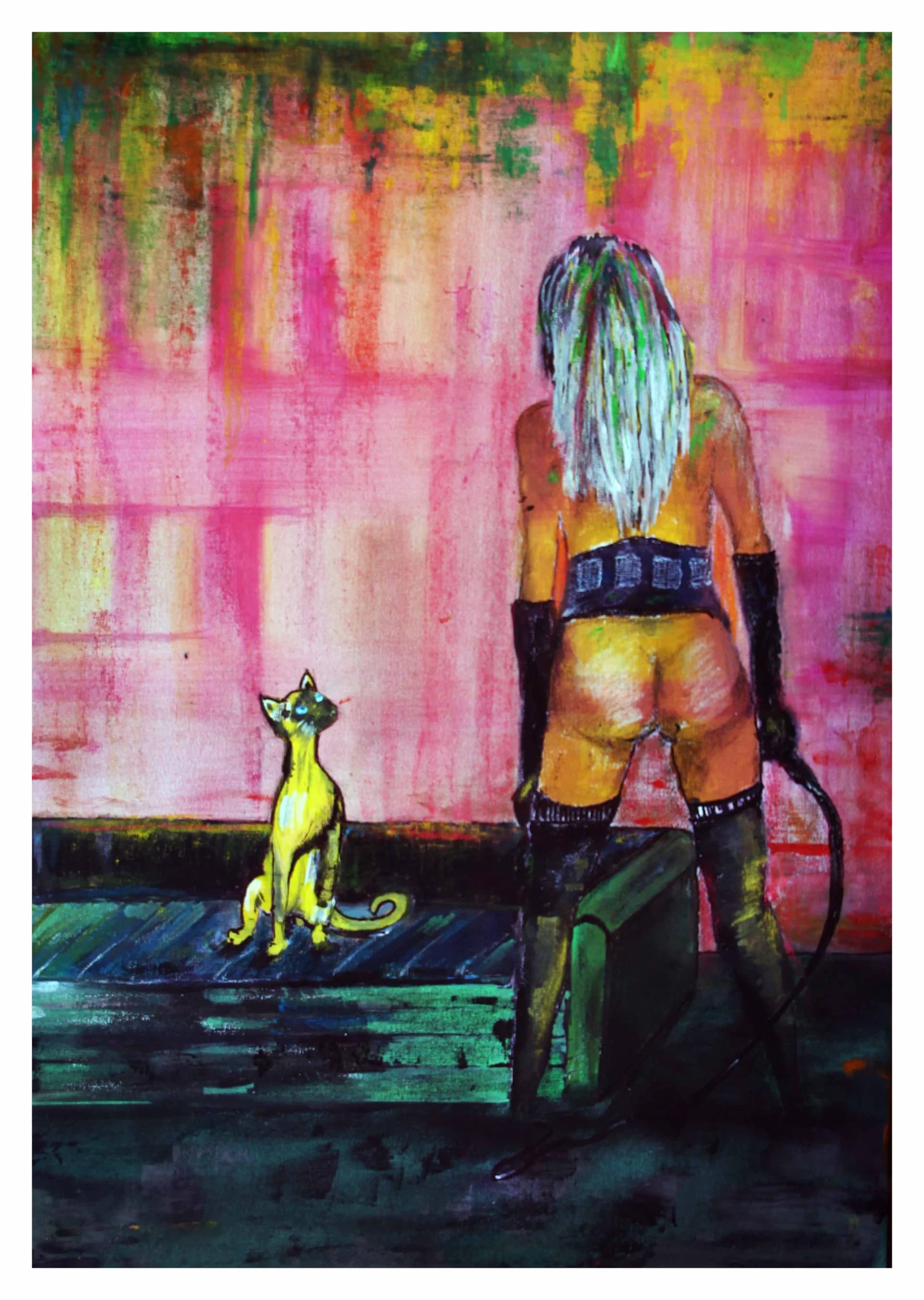 Pink Wall, Yellow Cat and a whip