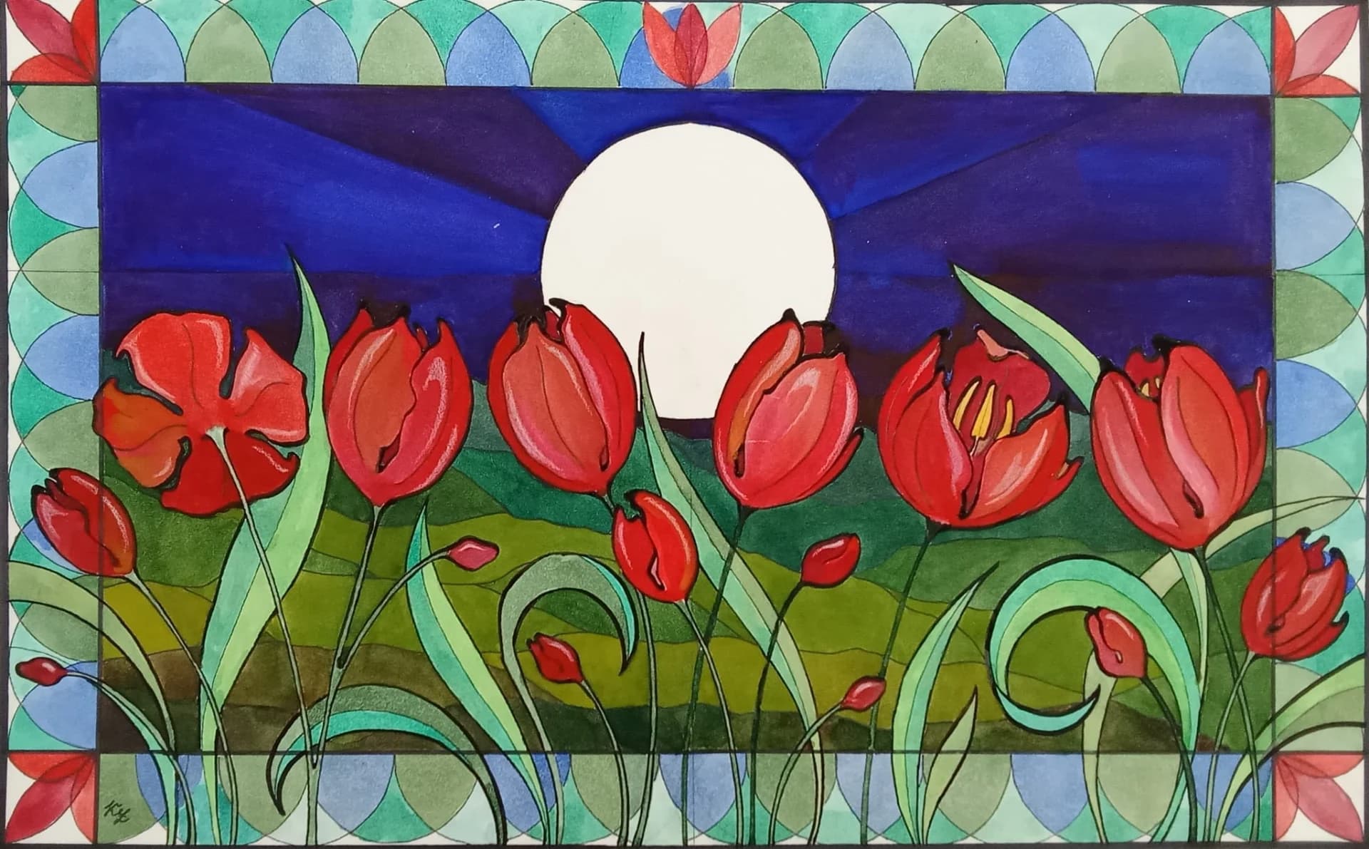 Tulips Under a White Moon