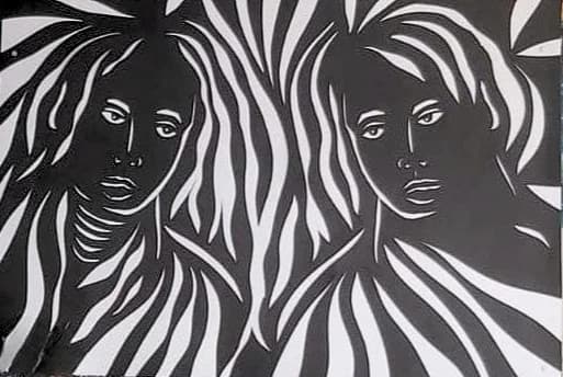 Twin Figures in Stripes - Papercuts