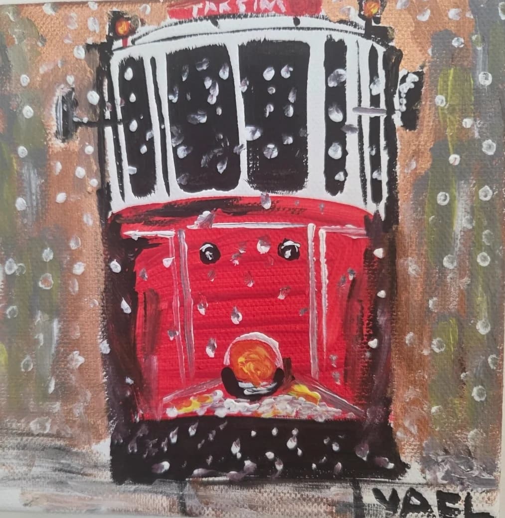 Red Tram in Snow