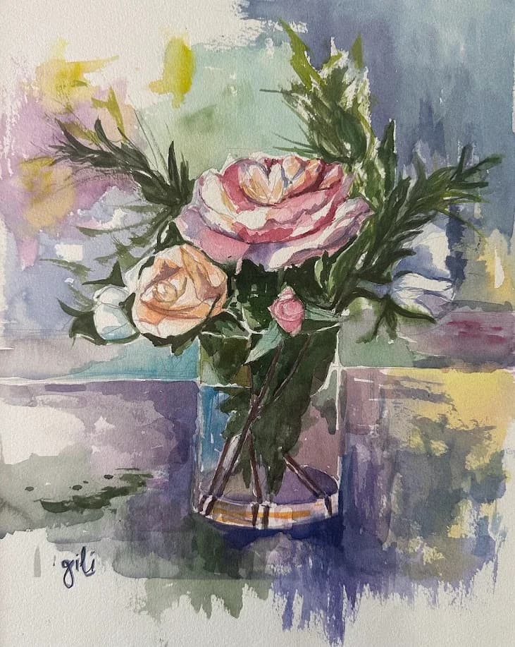 Roses in Blue Glass