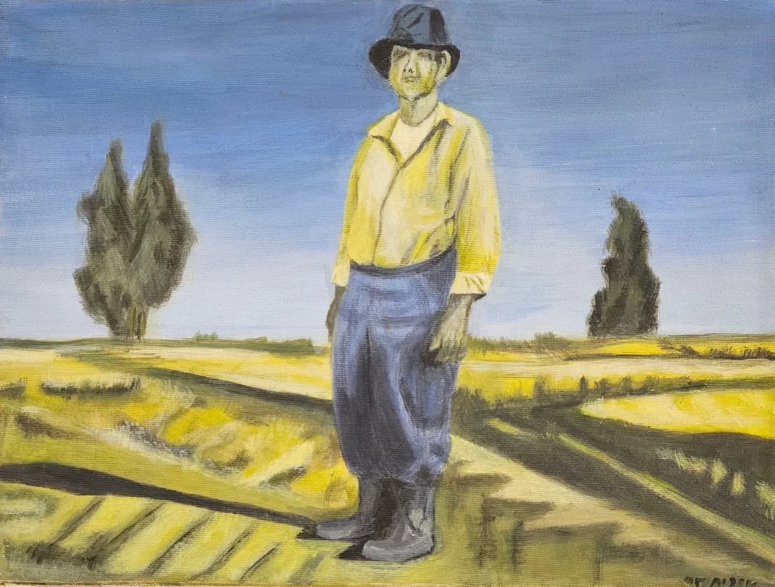 דמות חקלאי בשדה הצהוב