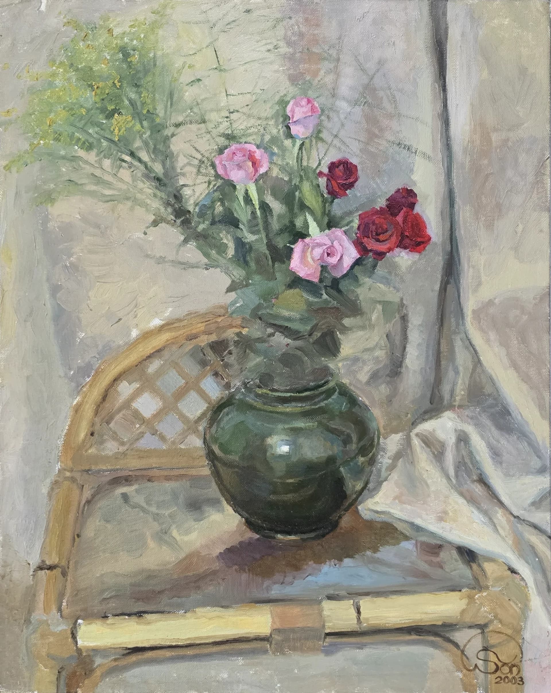 Roses in a Green Vase