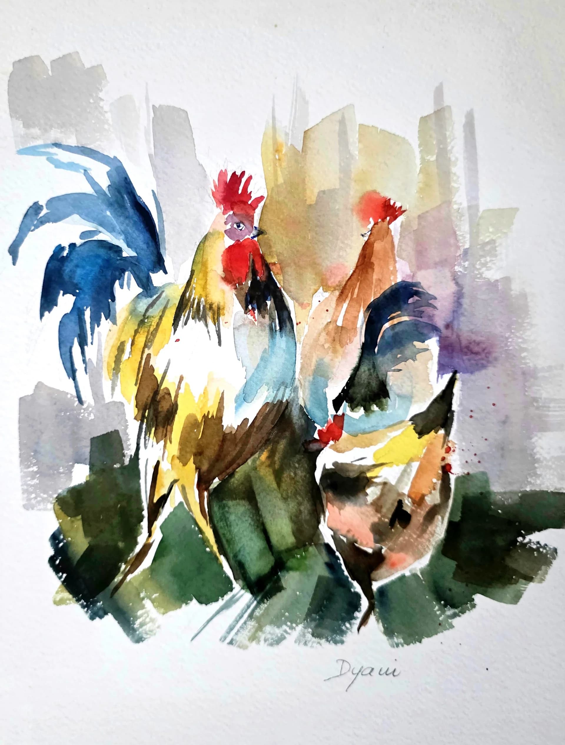 Two Roosters Meeting