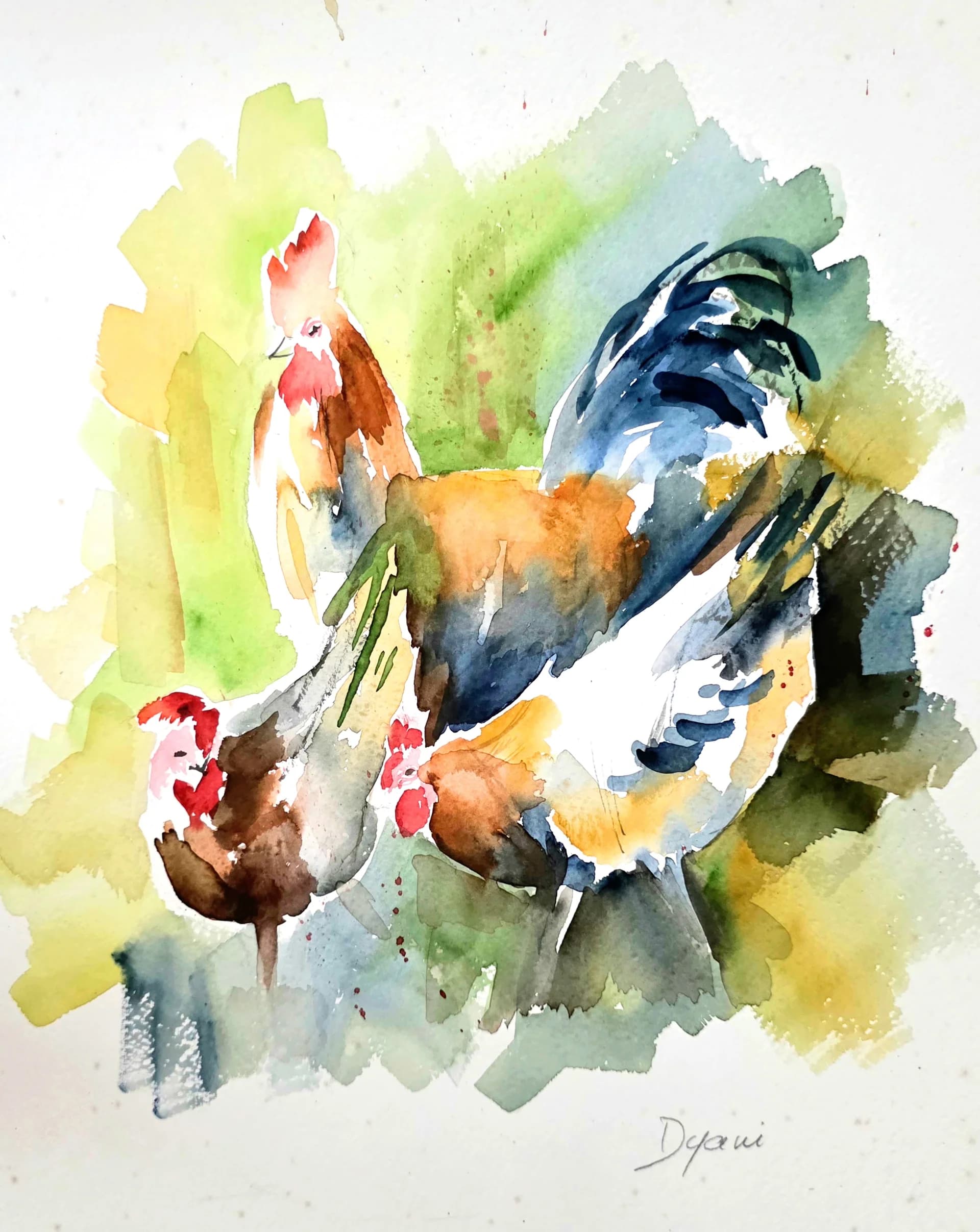 Roosters Among Color