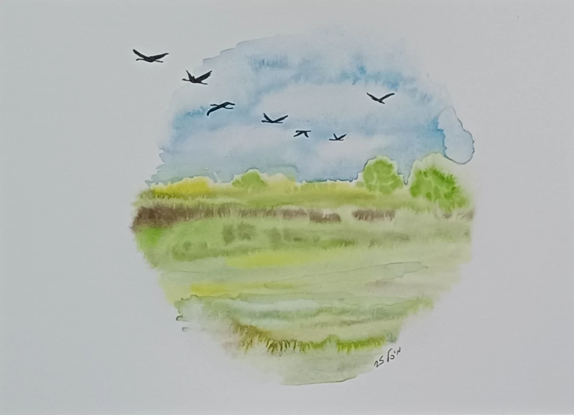 Autumn's Flight Over Green Fields