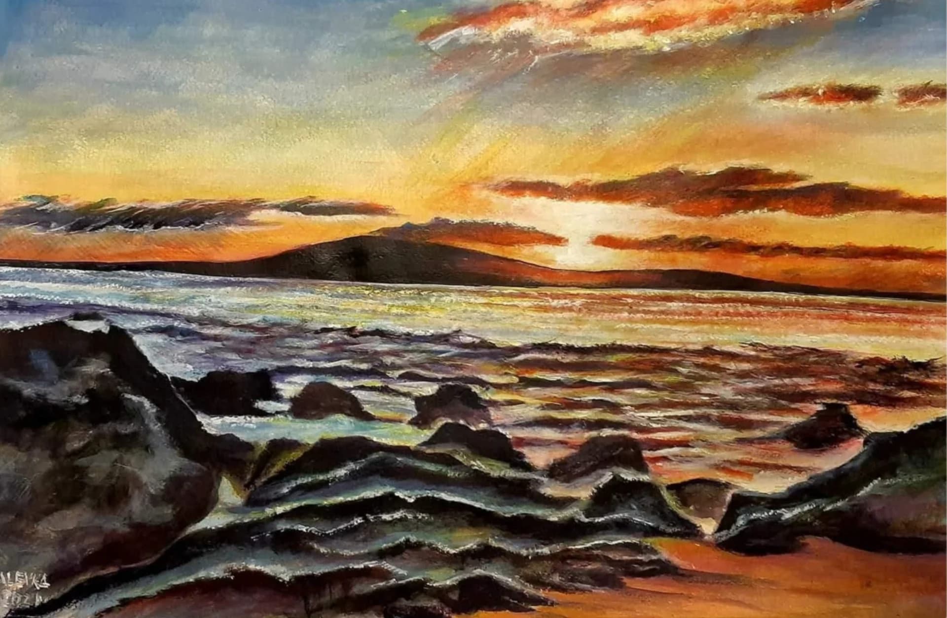 Firelit Rocky Shore