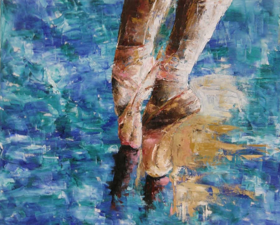 Ballet shoes, blue background