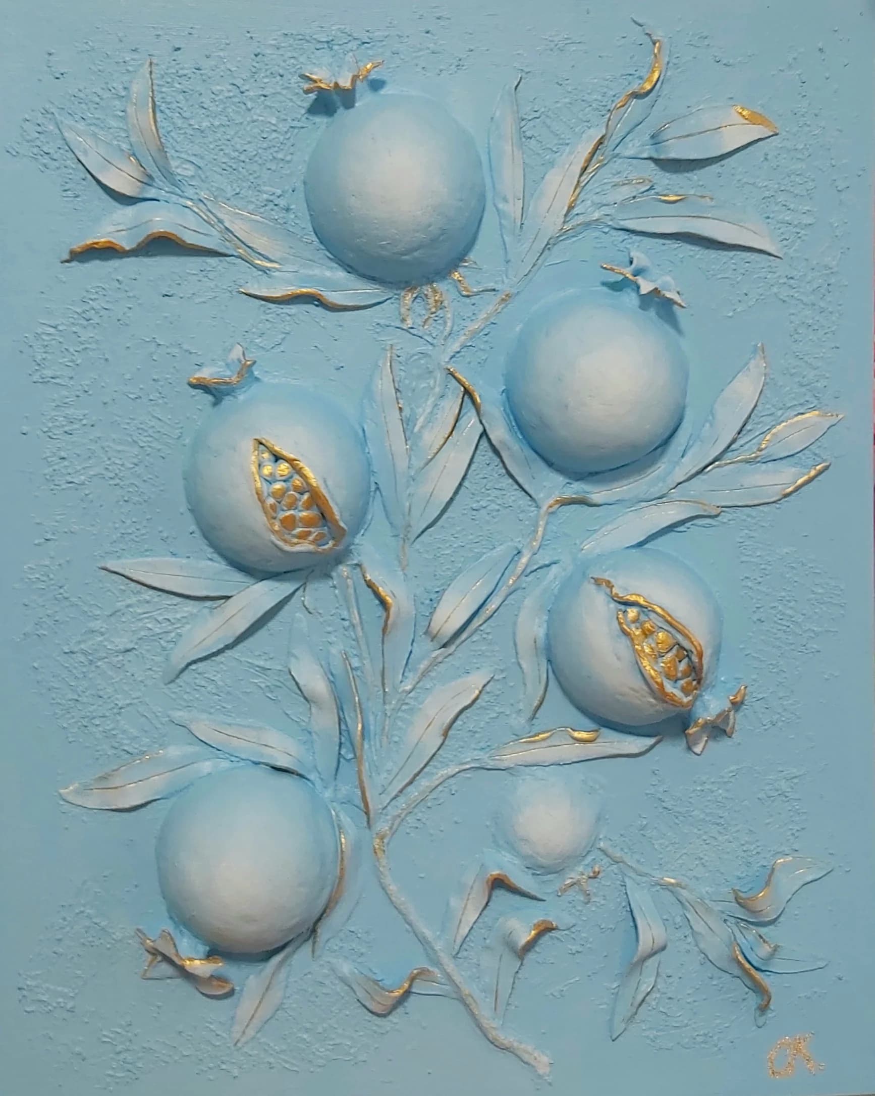 Pomegranates in Pale Blue