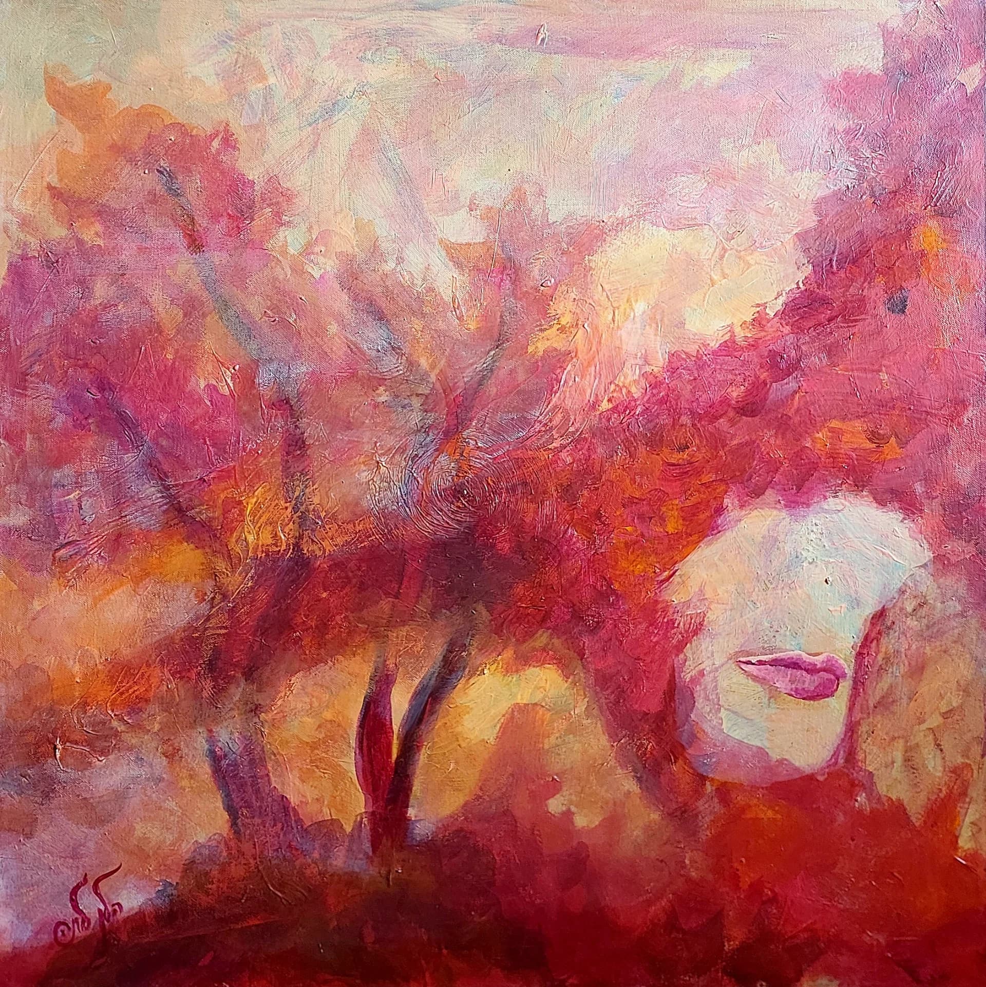 Face in Crimson Bloom