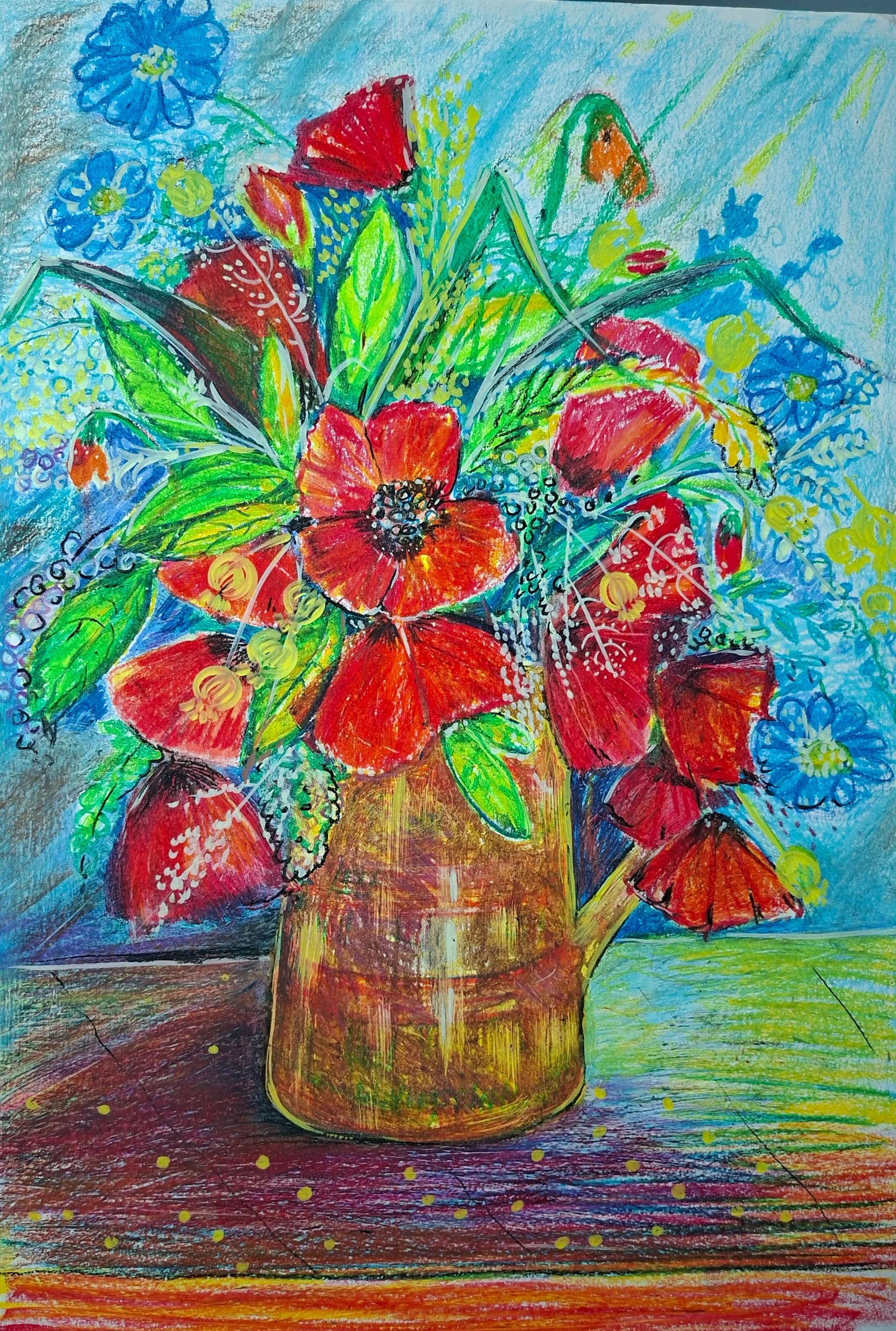 Crimson Bouquet Against Blue