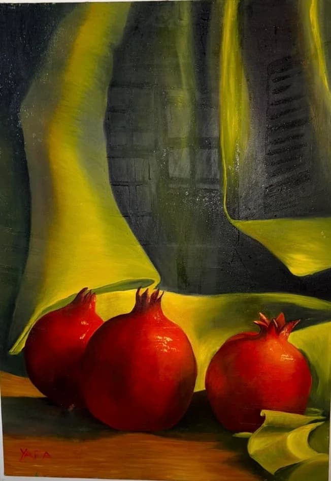 Pomegranates Among Green Folds