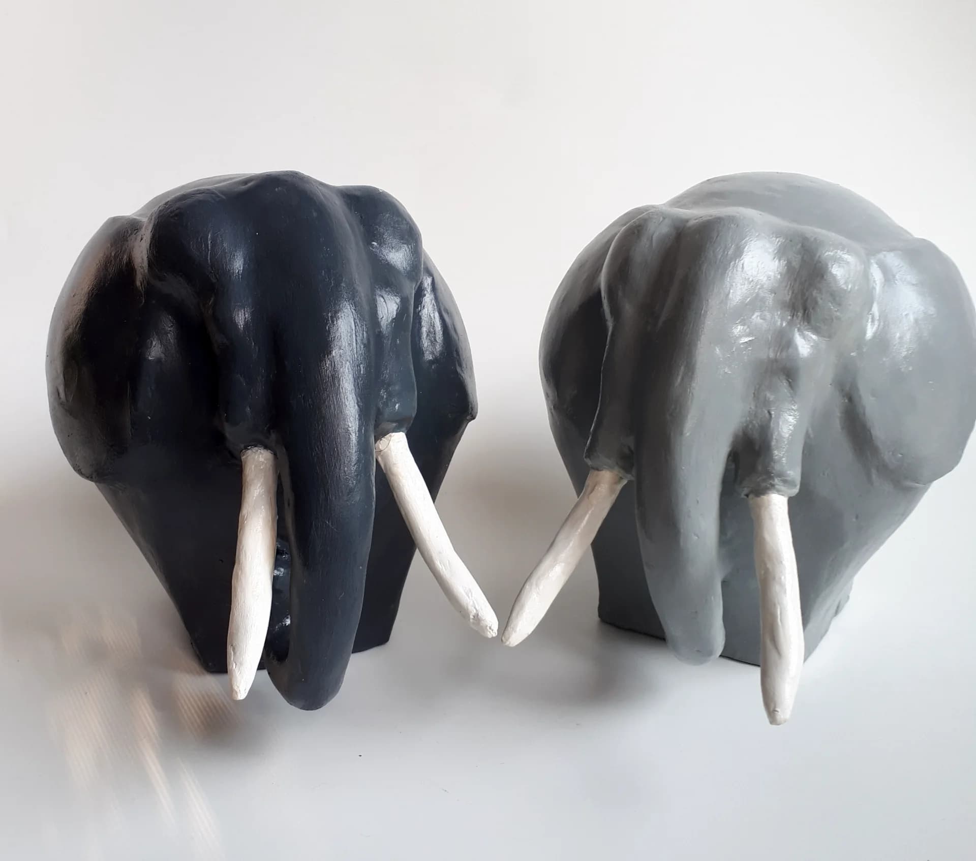 Two of a Kind – Handmade Paper Mache Elephant Couple Sculpture