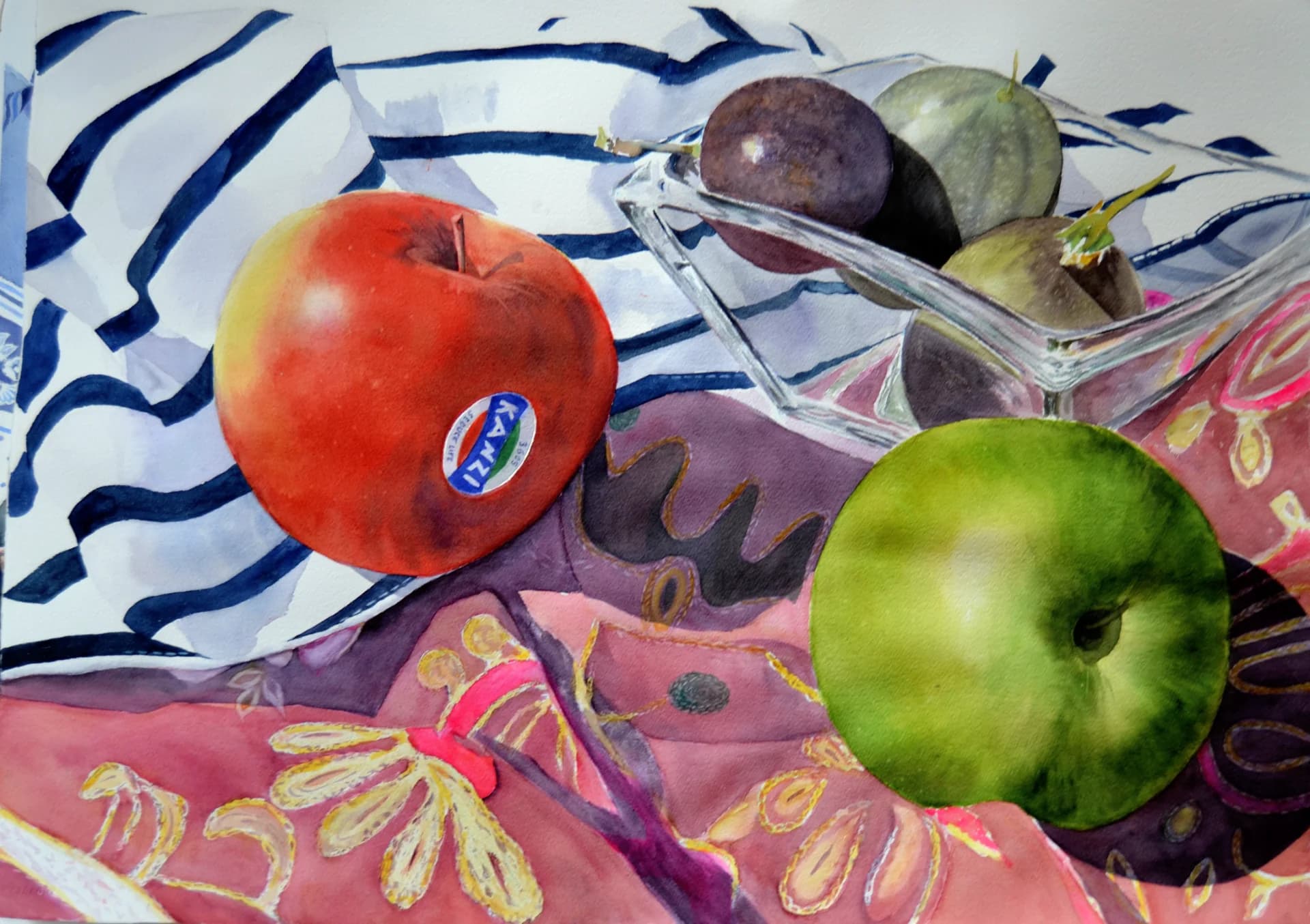 Apples Across Patterned Cloth