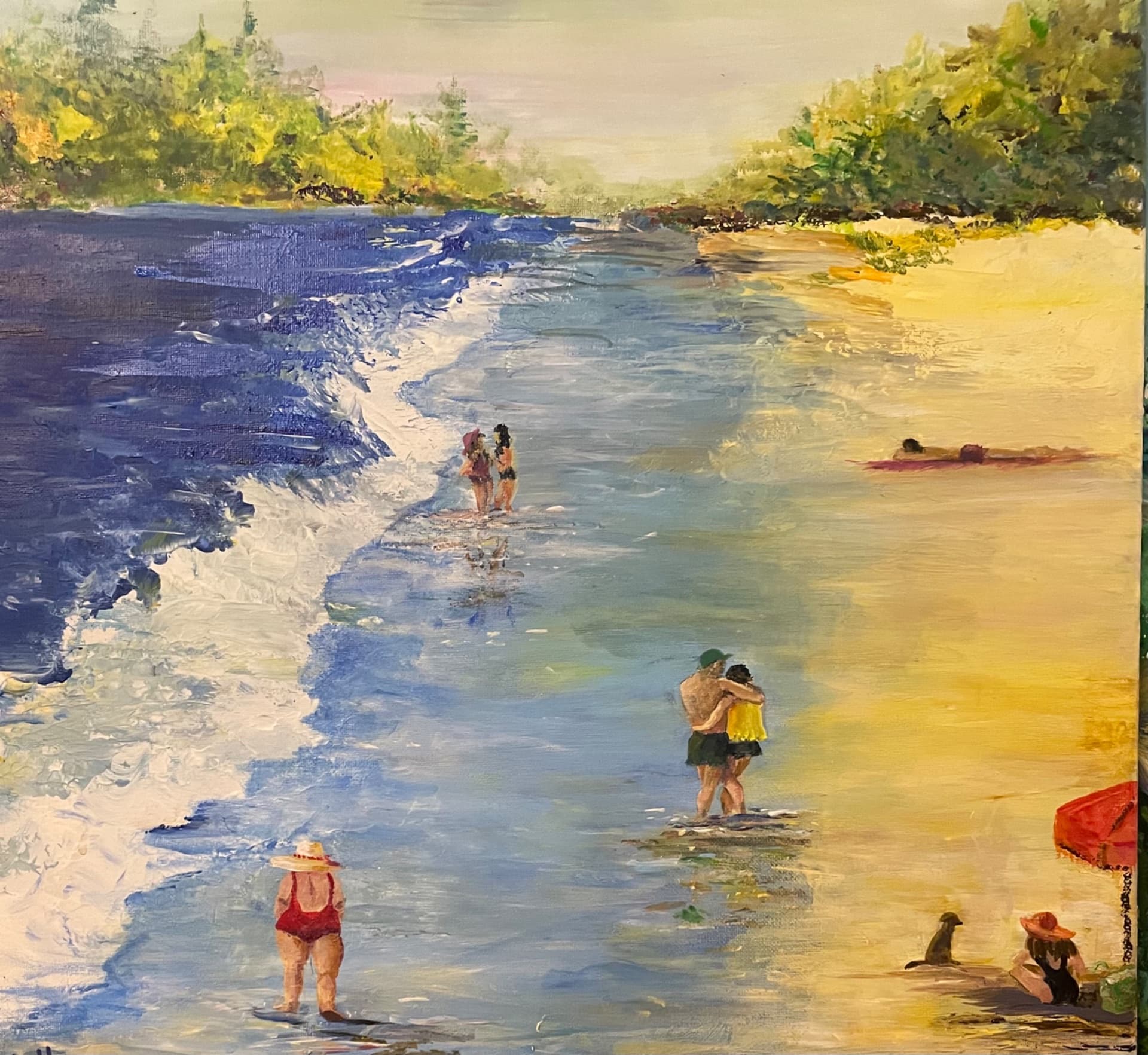 Bathers Along the Curving Shore