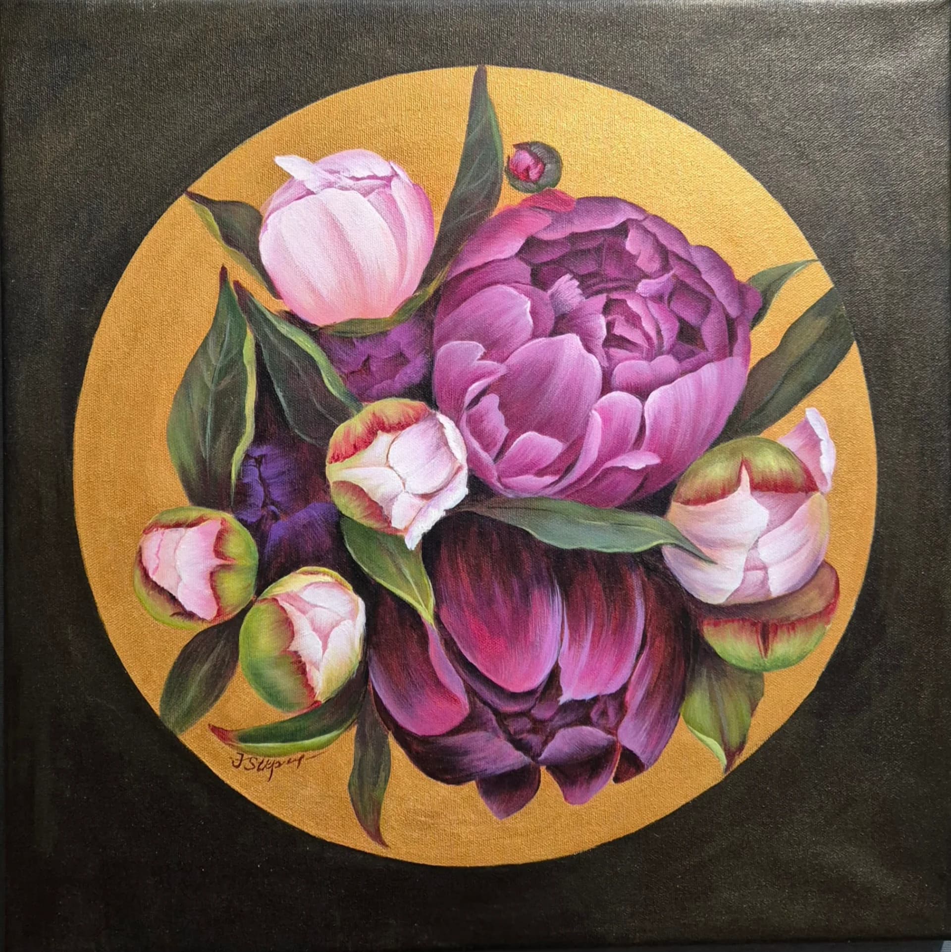 Peonies in a Golden Circle